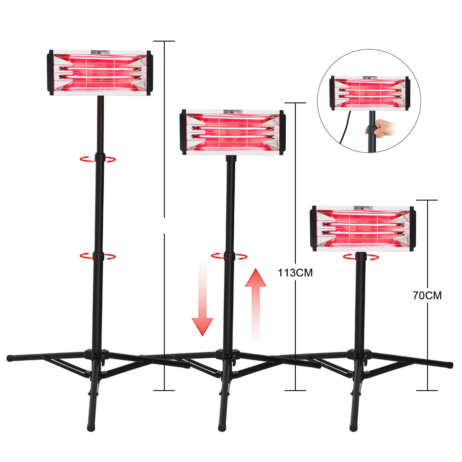 DATOUBOSS Lampada Infrarossi Carrozzeria 2000W Asciugatrice per Vernici per Auto Area di Asciugatura 650 * 500mm con Supporto Telescopico Lampada di Polimerizzazione Vernici