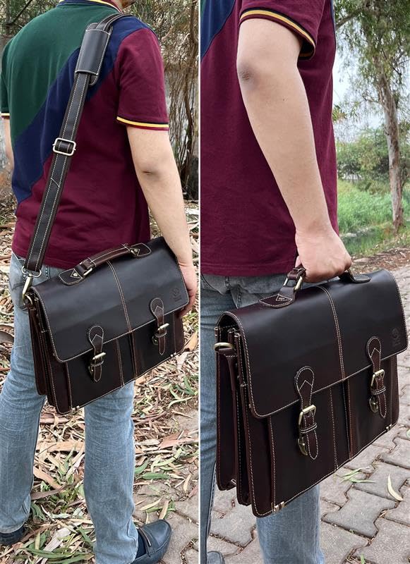 Image of Rustic TownLeather Shoulder-Briefcase Messenger Bag Mens Handmade 16 inch Laptop-Satchel