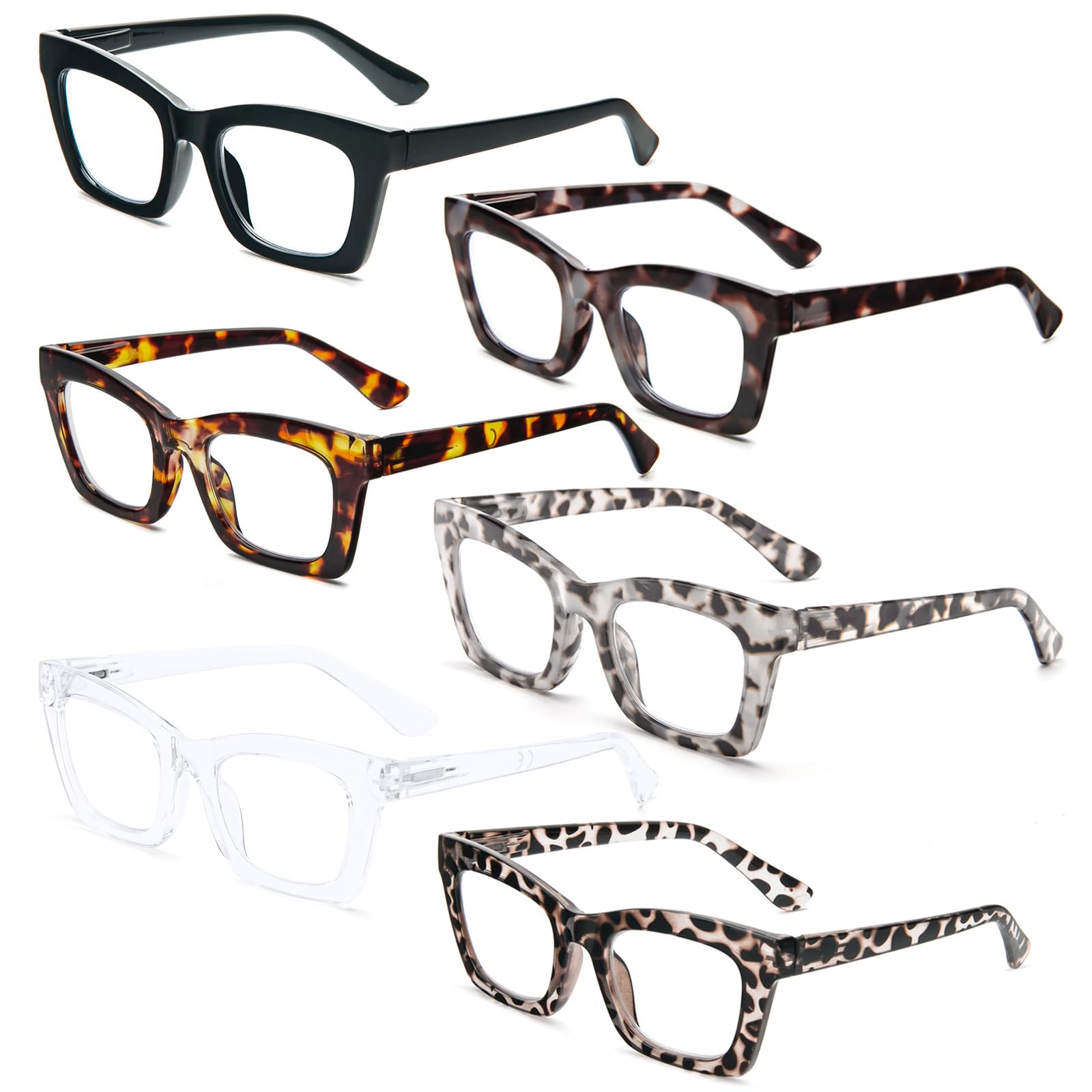 REAVEE Oprah Occhiali da Lettura Eleganti Donna Blocca Luce Blu Carini Oversize Quadrato Lettore Computer Lettore Anello a Molla M3-6 Confezione Misto 2,75, Confezione m3-6, 2.75