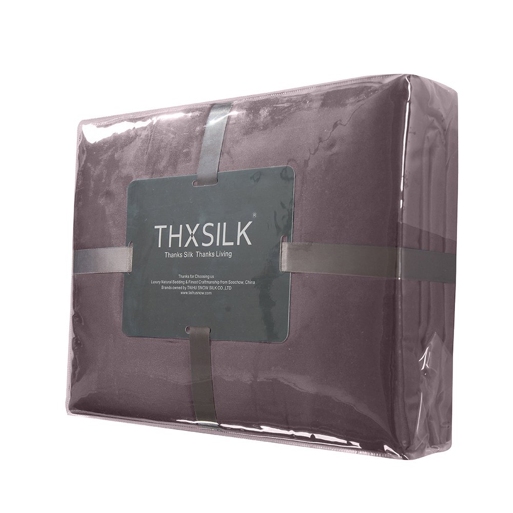 THXSILK Seidenbettwäsche Set 2 teilig, Bettbezug 135 x 200 cm und 80 x 80 cm Kissenbezug, Hypoallergen 19 Momme Maulbeerseide Bettwäsche, Ultra Weich und Glatt, Lila