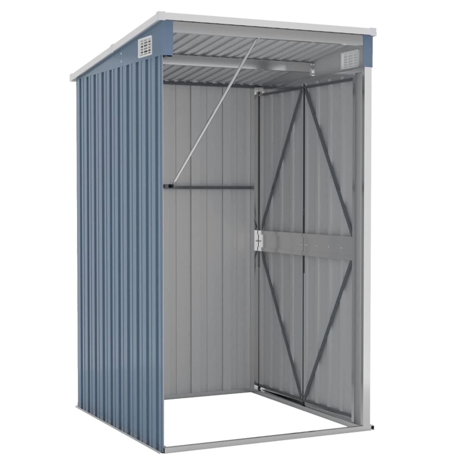 IKAYAA Cobertizo Exterior de Pared 118 x 100 x 178 cm Armario Cobertizo de Exterior para Herramientas, Caseta de Jardín Metálica con 2 Puertas para Almacenamiento de Herramientas Gris
