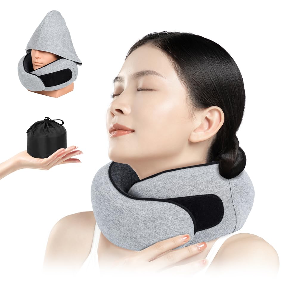 【34%OFF+62%OFF】【1,240円】 Hankins 低反発 ネックピロー 首枕 遮光フード・収納ポーチ付き