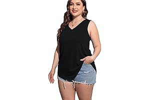Plus Size Sleeveless Tops Women Casual Summer Sleeveless Loose Fit V Neck Ladies Basic Tshirt
