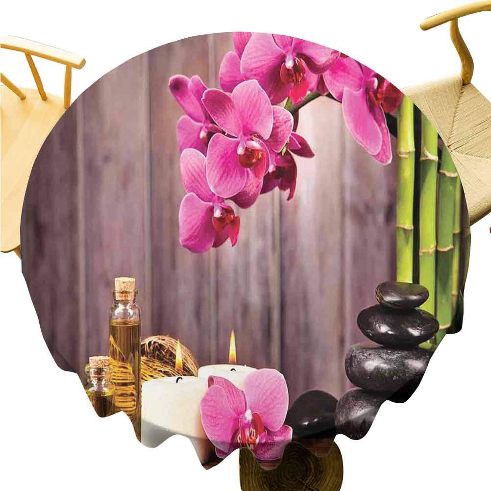 Zara Henry Spa Decor Round Outdoor Tablecloth Spa Orchid Flowers Rocks Bamboo Style Aromatherapy Massage Therapy Round Tablecloth 50 Inch Round