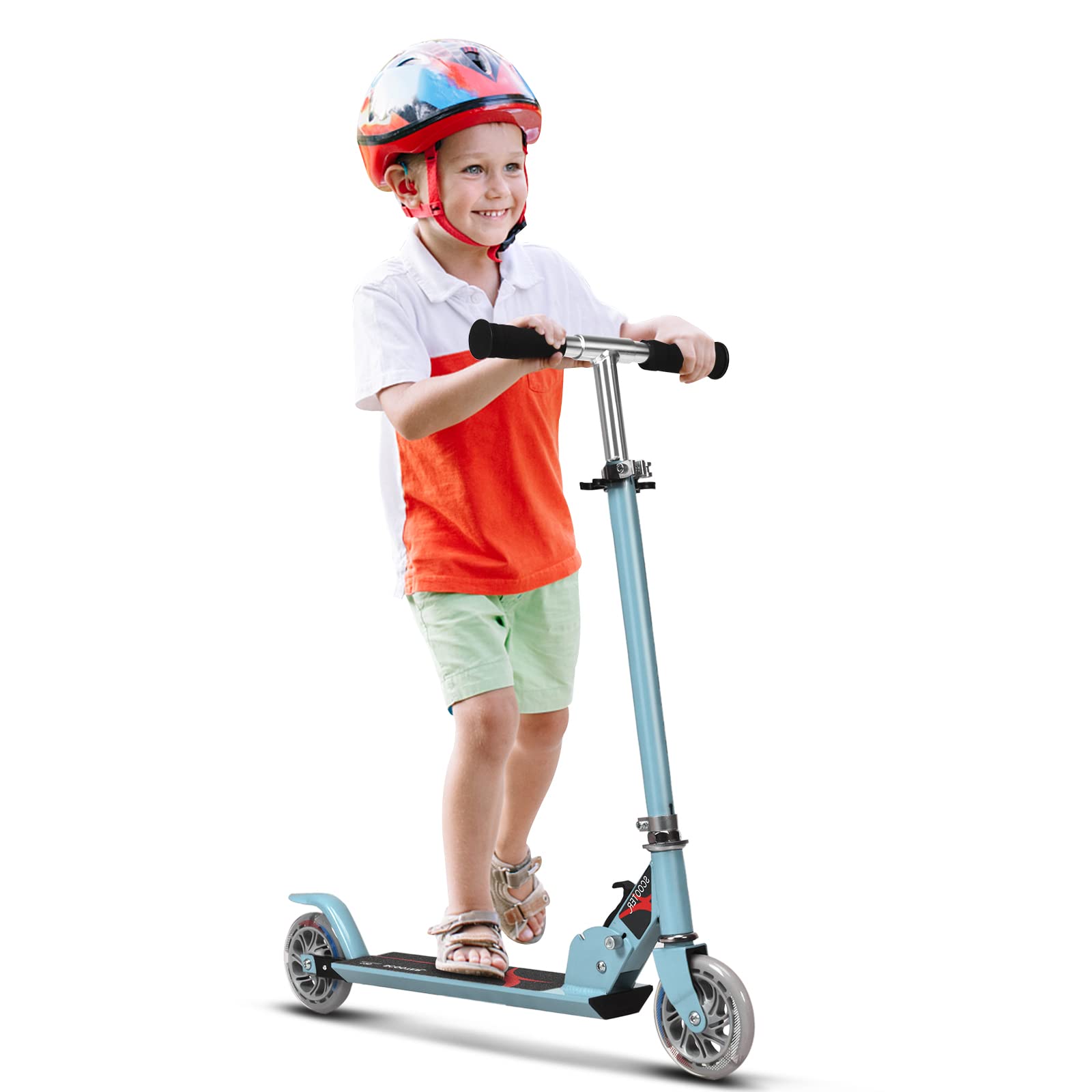 GOPLUS Monopattino Pieghevole a 2 Ruote Luminose Scotter Altezza Regolabile a 3 Livelli per Bambini 4-13 Anni, Alluminio, 70kg (Azzurro)