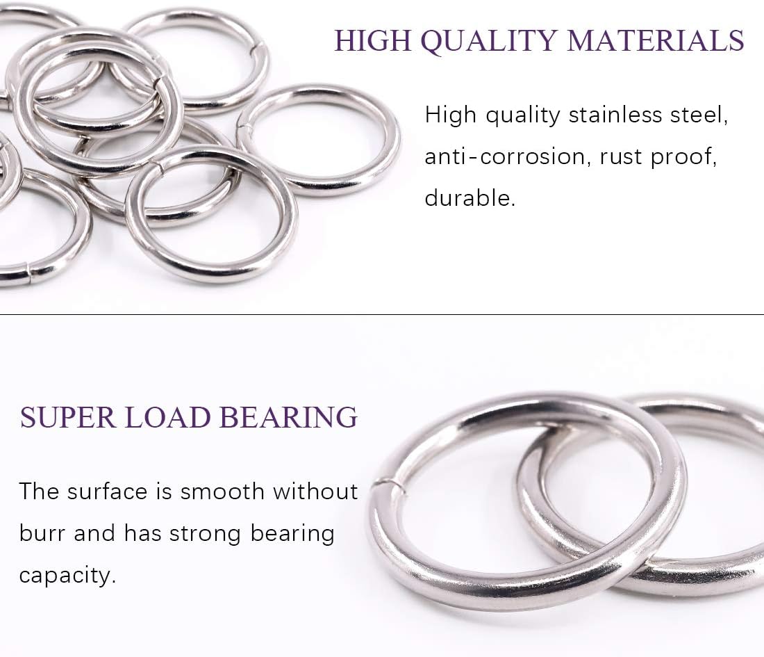 Swpeet 60Pcs 1 Inch / 25mm Heavy Duty Multi-Purpose Metal O Rings for Hardware Bags Belts, Dog Leashes & More (Sliver) - Image 4