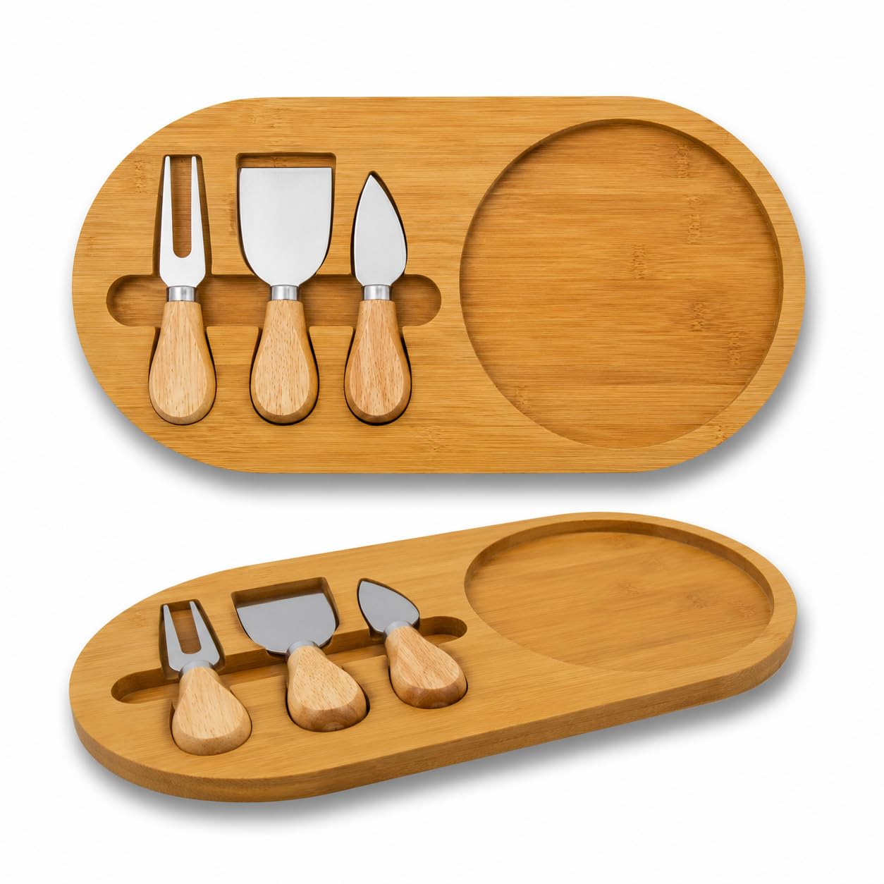 Kit Tábua para Queijos em MDF, 4 Peças com Utensílios em Aço Inox, 18x36 cm, Conjunto