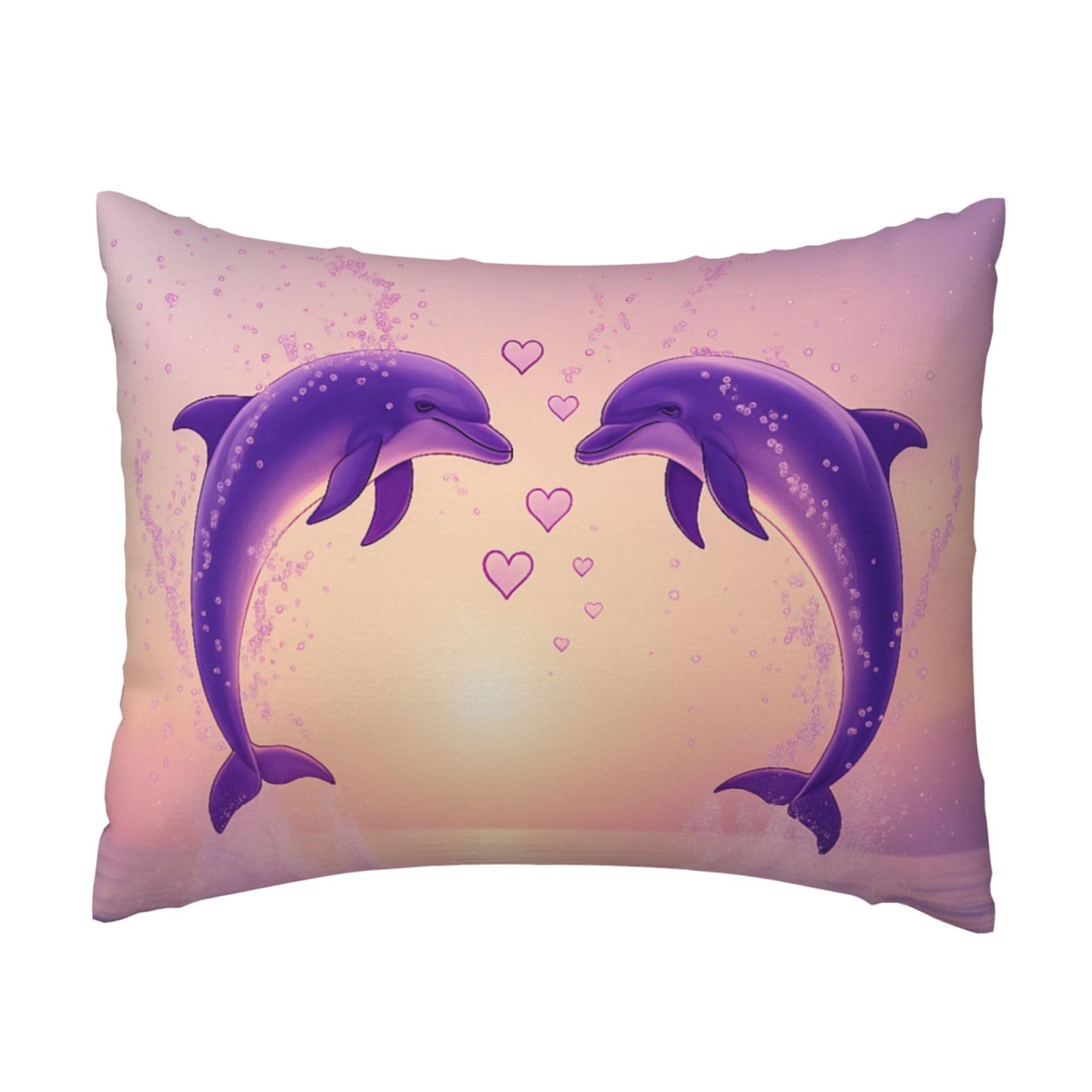 Jumping Dolphin and Heart Pillowcase Soft Plush with Zipper Decorative Pillowcovers 16x20 in
