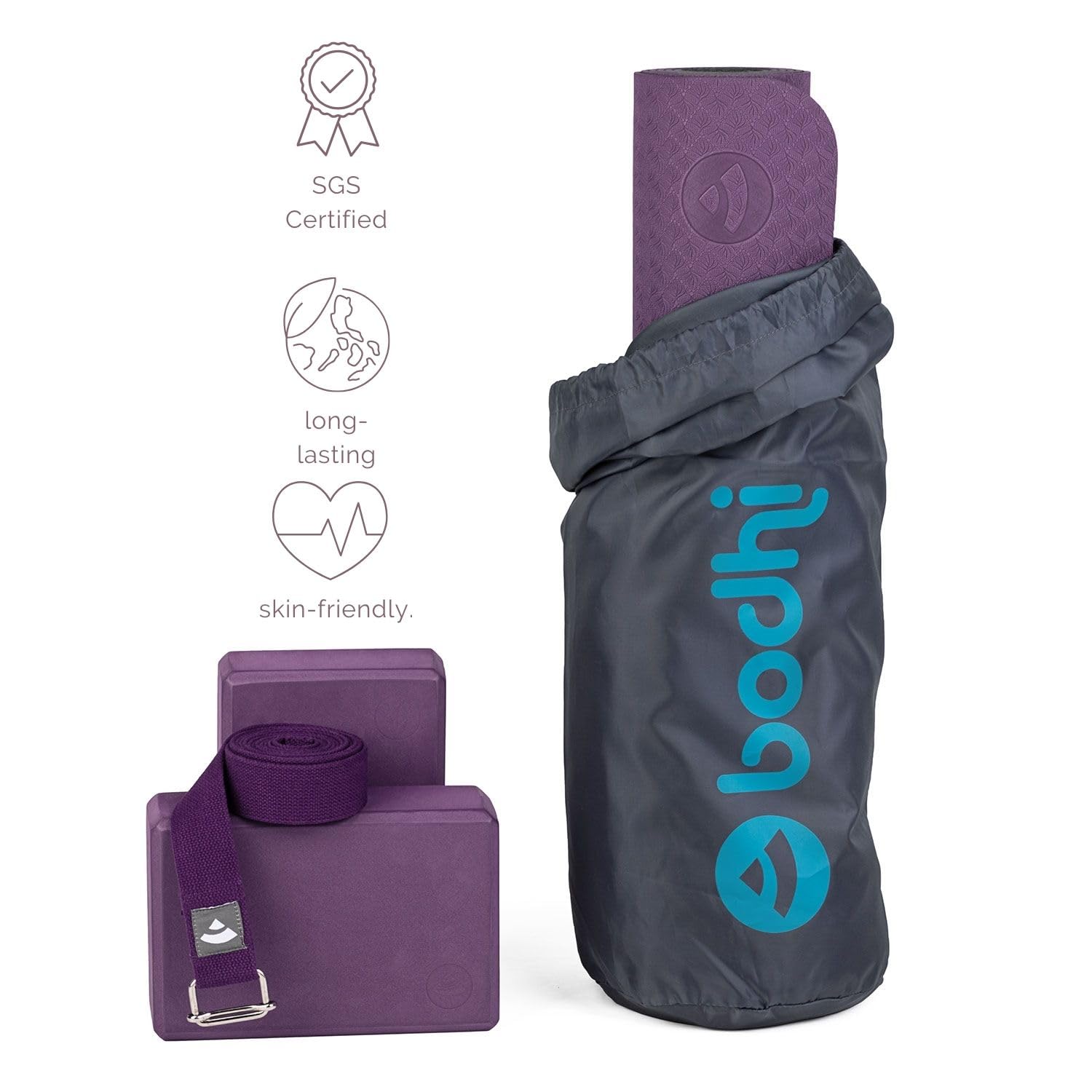 Set per lo Yoga “Flow”: 1 tappetino da yoga in TPE, 2 mattoncini da Yoga in gomma EVA (muschio), 1 cintura da yoga in cotone, set per principianti di yoga