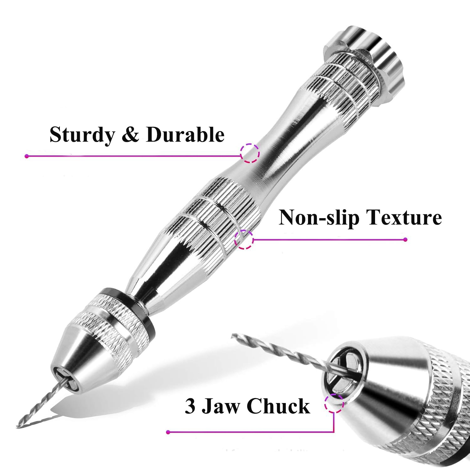 12cm Trapano Mano con 14 Pezzi Mini Twist Bits 0.5mm-3mm Argento Grande Trapani a Mano per Modellismo
