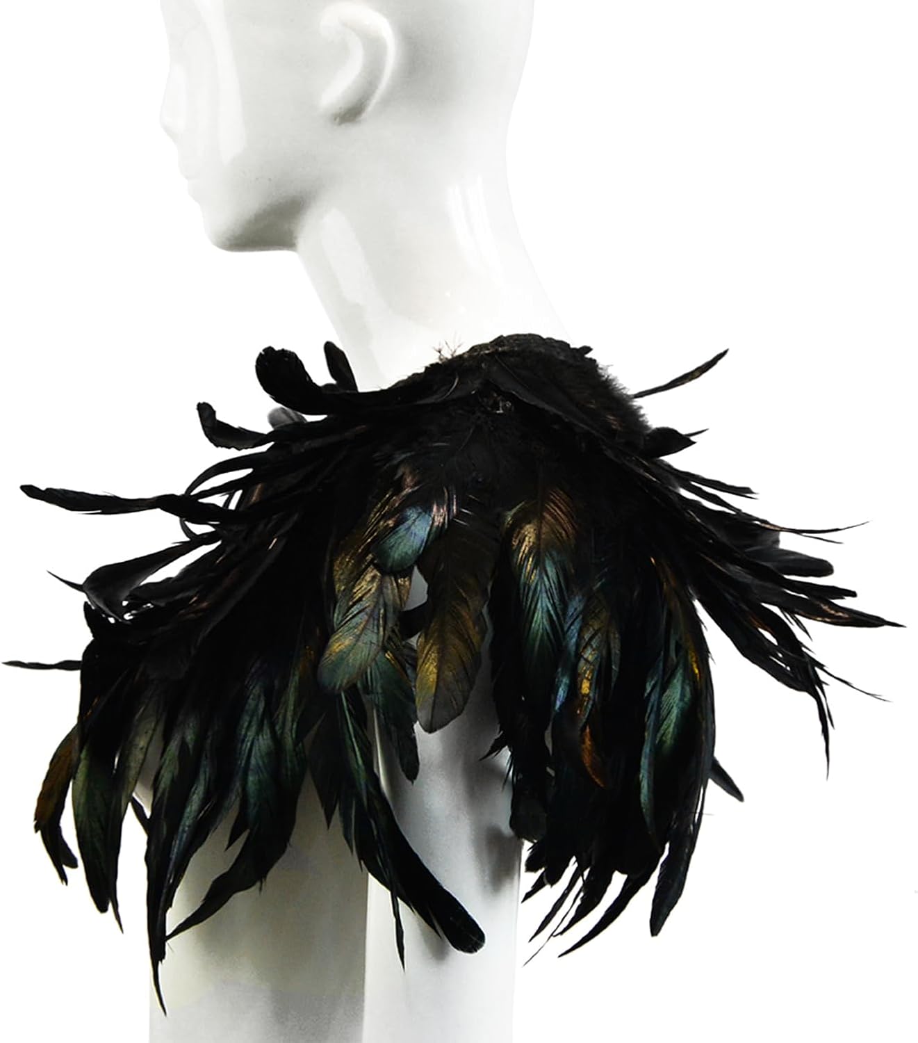 HOMELEX Black Witch Feather Collar Crow Shawl Costume Halloween Swan Wings Accessories Cape for Women - Image 4