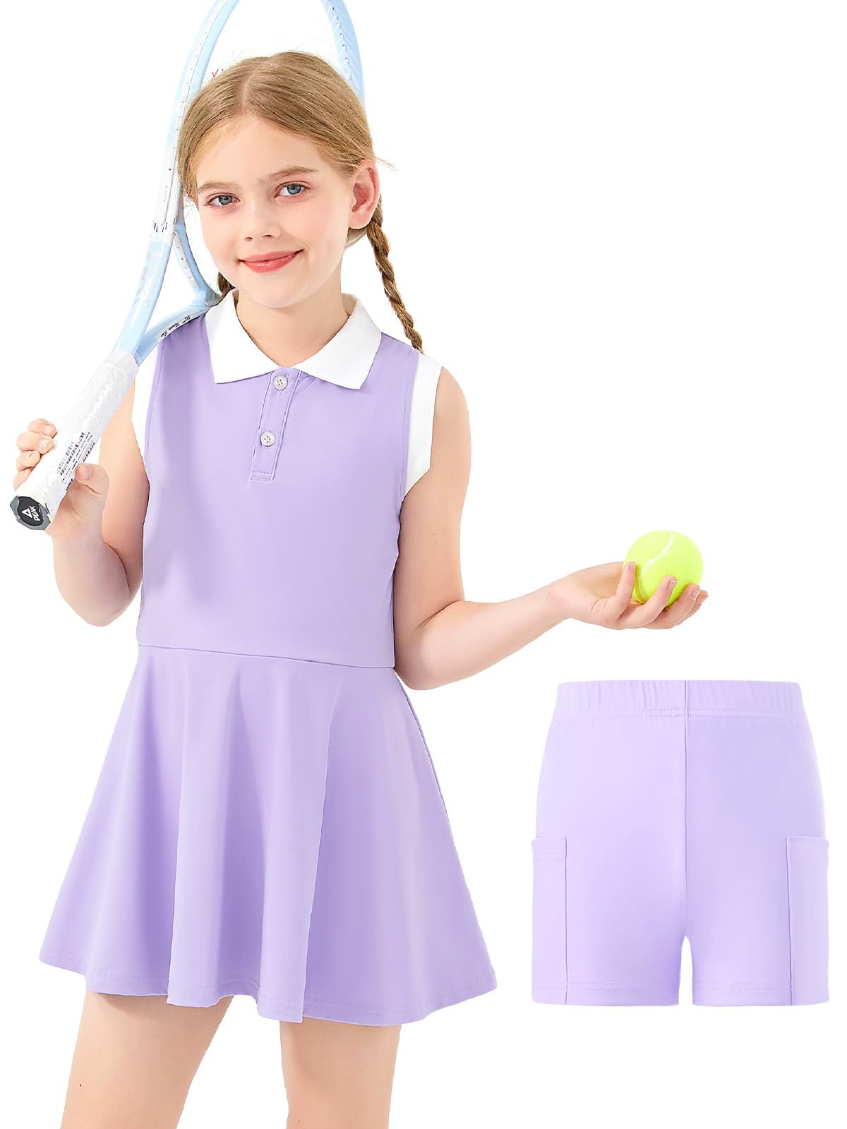 Vestido de Tenis para Niña con Pantalón Corto Polo Athletic Dress Sin Mangas Vestidos Deportivos con Bolsillos Ropa Golf Deporte Casual