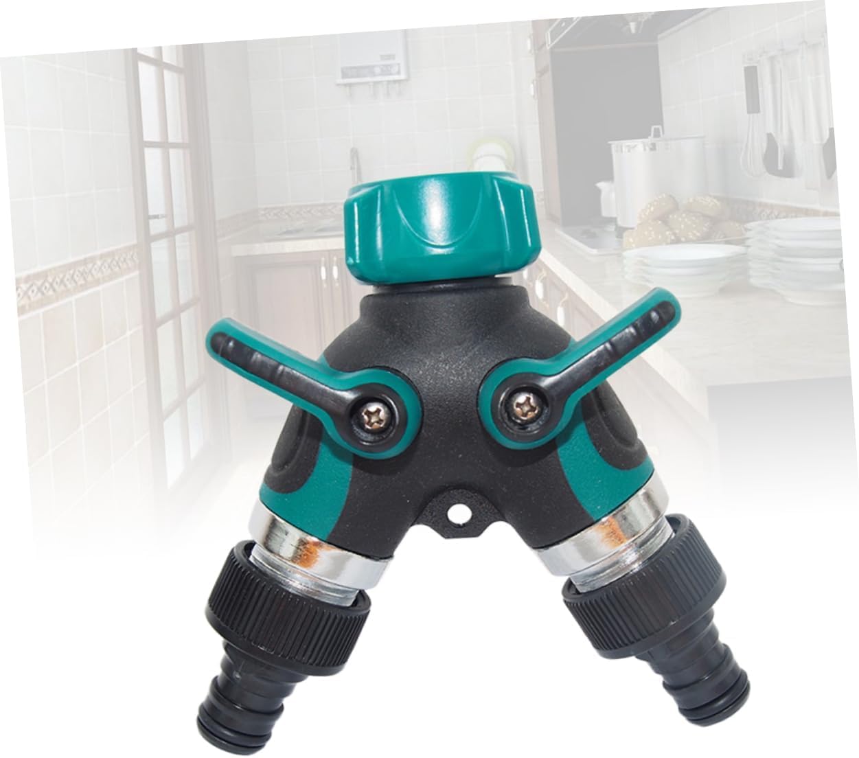 Gartenschlauch-Rohrarmaturen, Schlauch 2 Wasserhahn-Adapter, europäischer Adapter, Gartenschlauch-Adapter, Gartenschlauch-Anschlüsse, Schlauchrohr-Armaturen, Zinklegierung, Shunt, grünes Wasserhahn-Zu