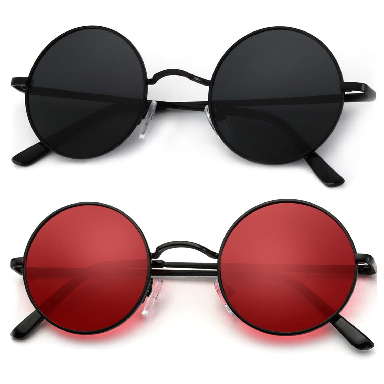 KALIYADI Round Polarized Sunglasses for Men Women Halloween Costume Retro Metal Hippie Circle Style Sun Glasses UV Protection