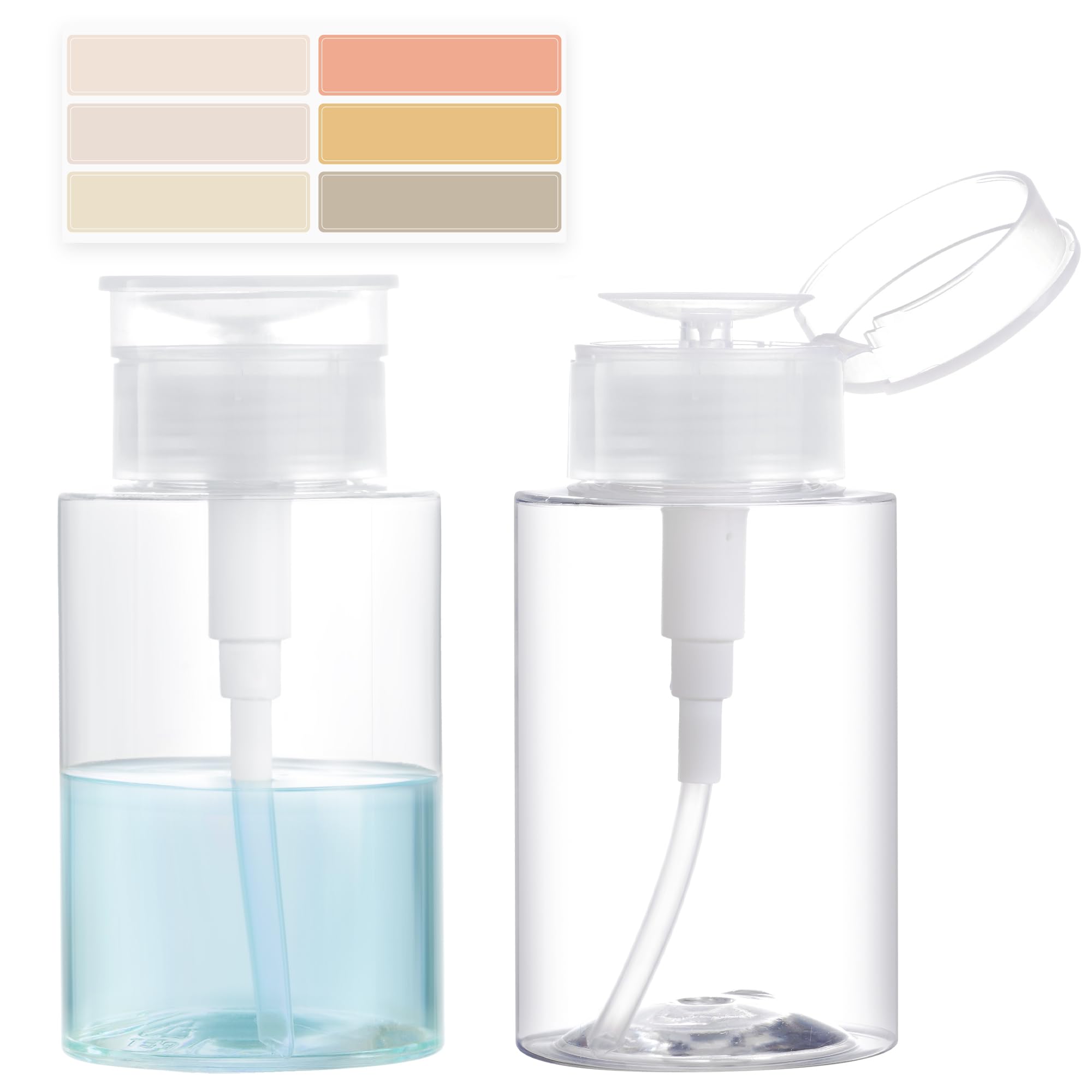 2 Pack Push Down Pump Dispenser Empty Pump Bottle Dispenser with DlY Lables for Nail Polish Makeup Remover