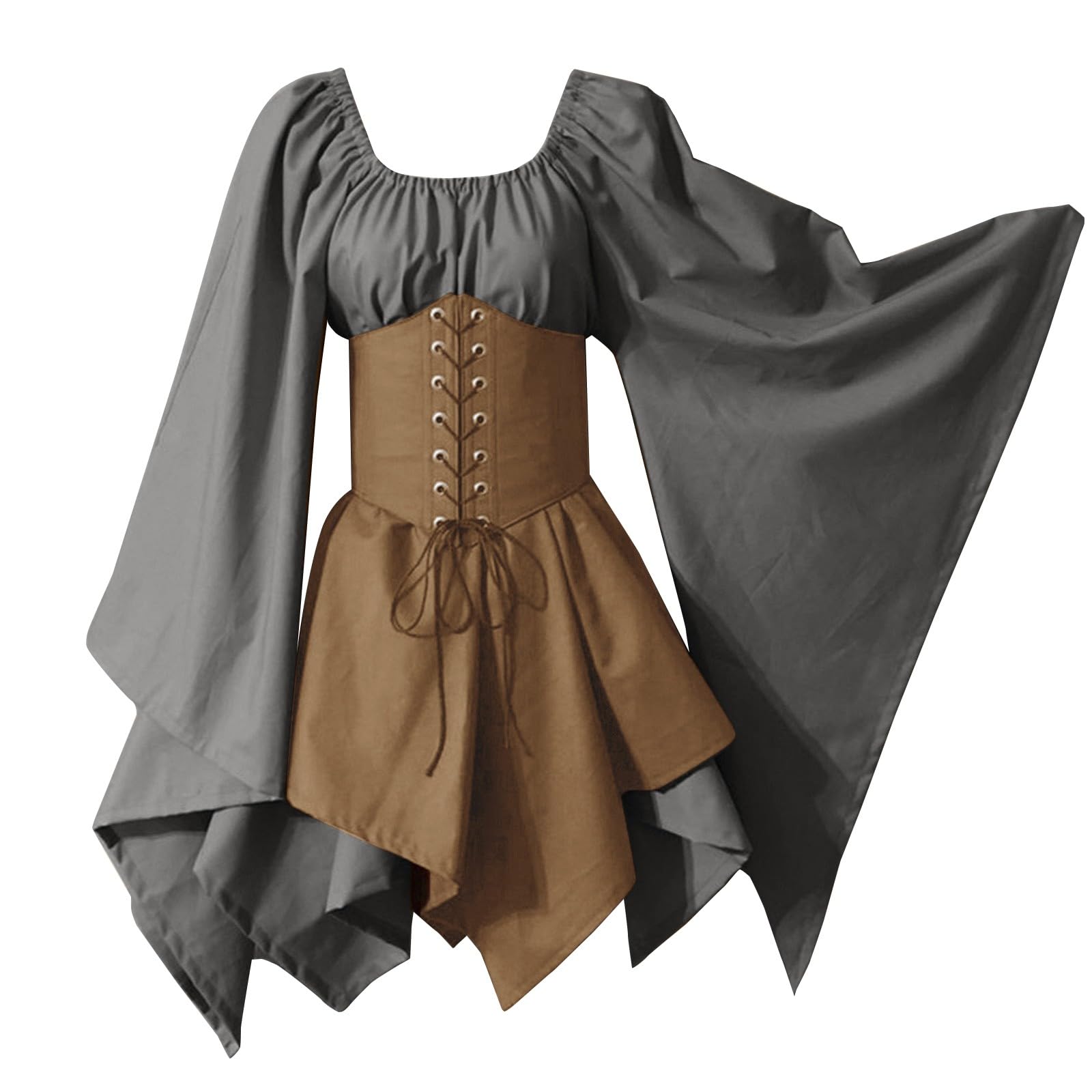 Robe de chemise médiévale à corset ajustable et manches longues