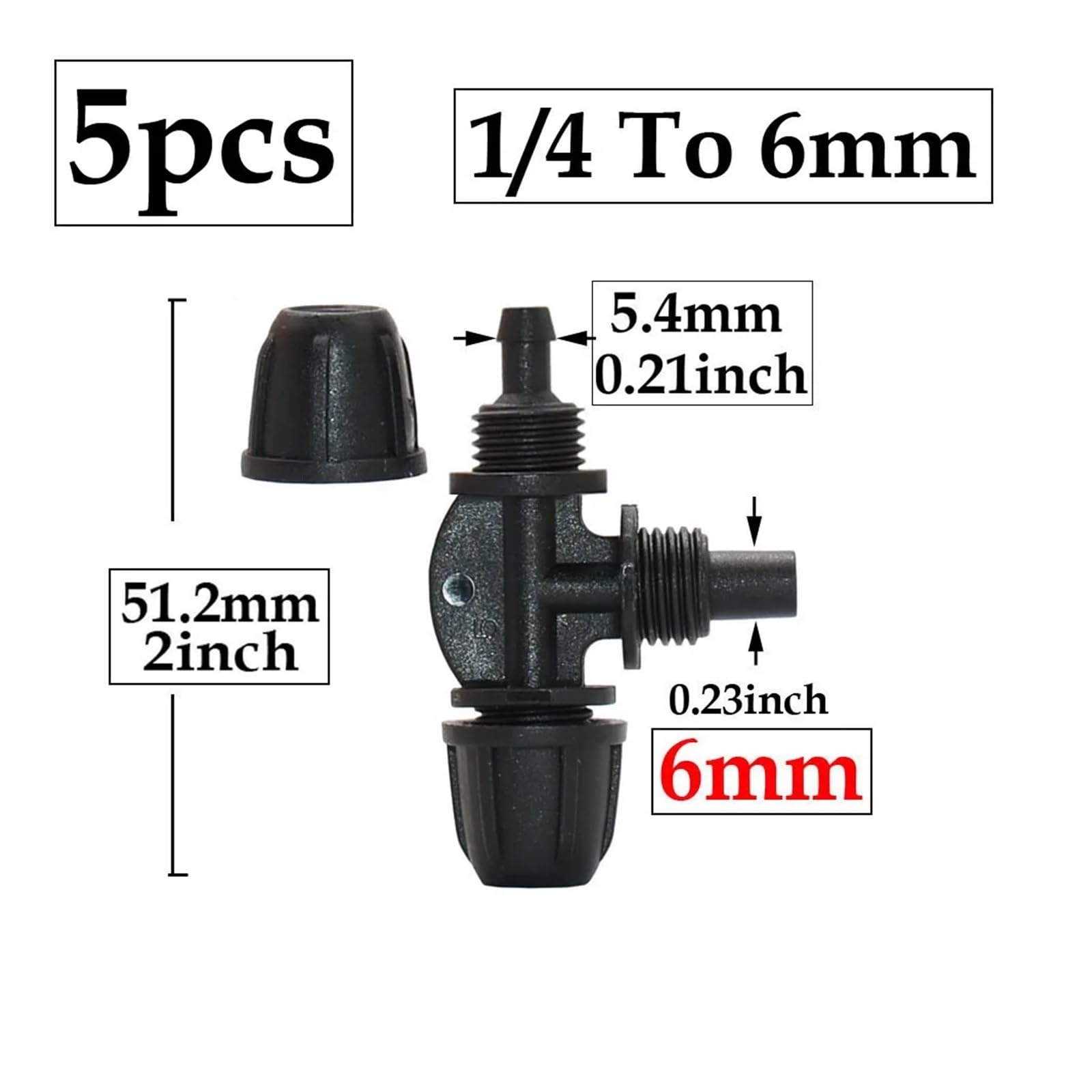Suministros de jardinería Conectores de púas for manguera de 1/4" y 4 mm, divisor de agua en T, tapón de extremo de codo, contratuerca de tubería de 4/7 mm, accesorio for sistema de riego por goteo Bo