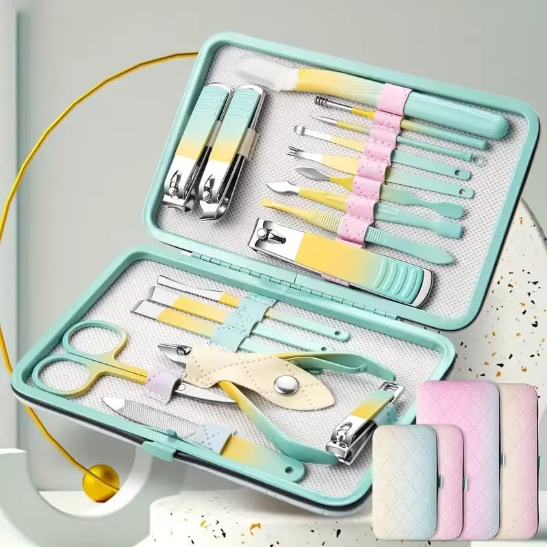 Aldea 18-Piece Rainbow Manicure Kit - Stainless Steel Nail Tools Set with Travel Pouch - Complete Home Nail Care & Gift for Women 1