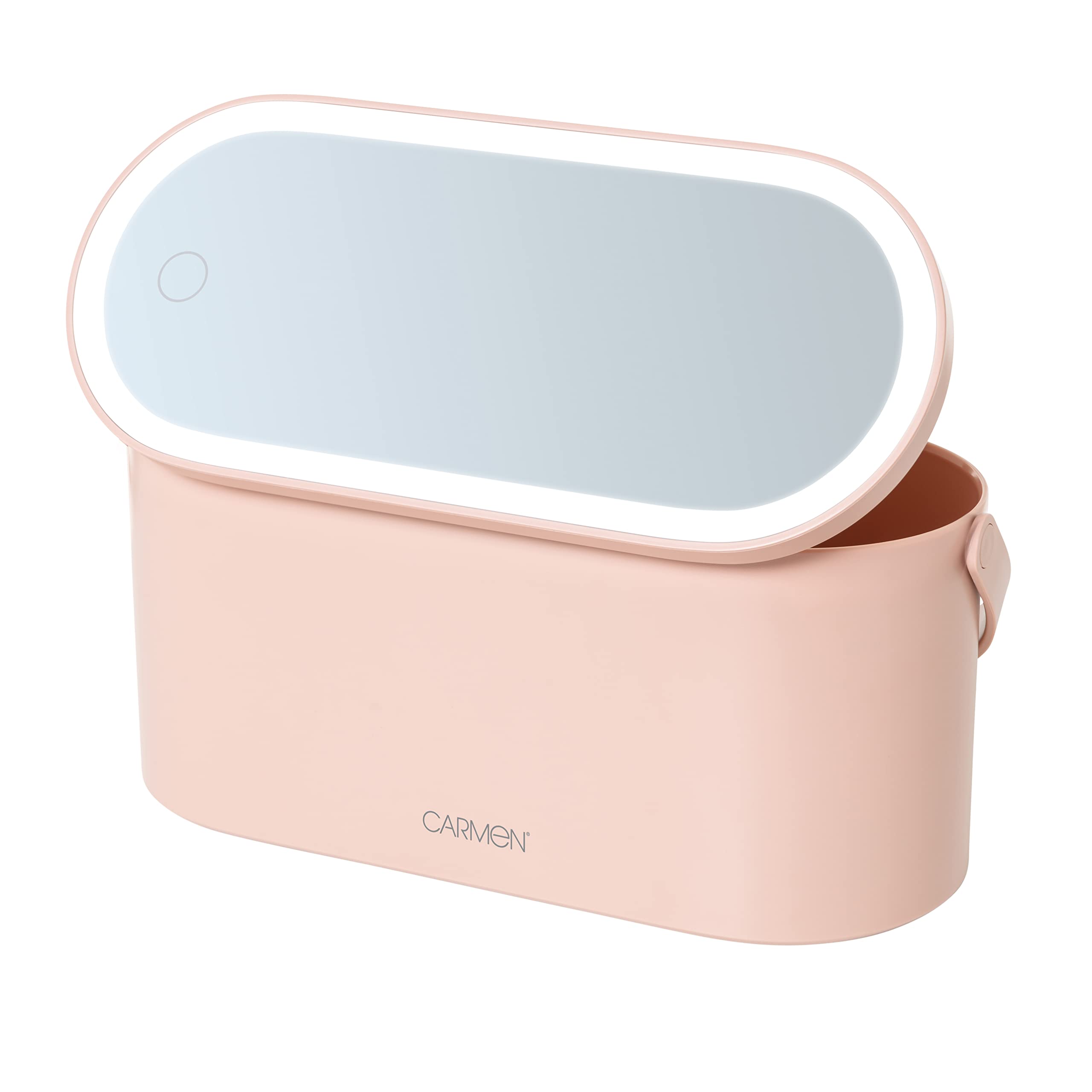 Carmen Pink C81167pnk 2-In-1 Vanity Case With Led Mirror, Illuminating Led Light, Touch Sensor Control, 5200K White Light,