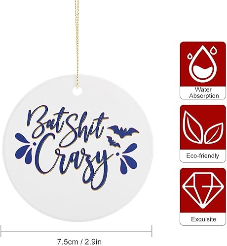Miniatura 2 de Adorno de Navidad 2021 de cerámica con dos caras impresas, adornos redondos para Navidad Bat Shit Crazy Funny Ideas de recuerdo, regalo, árbol de