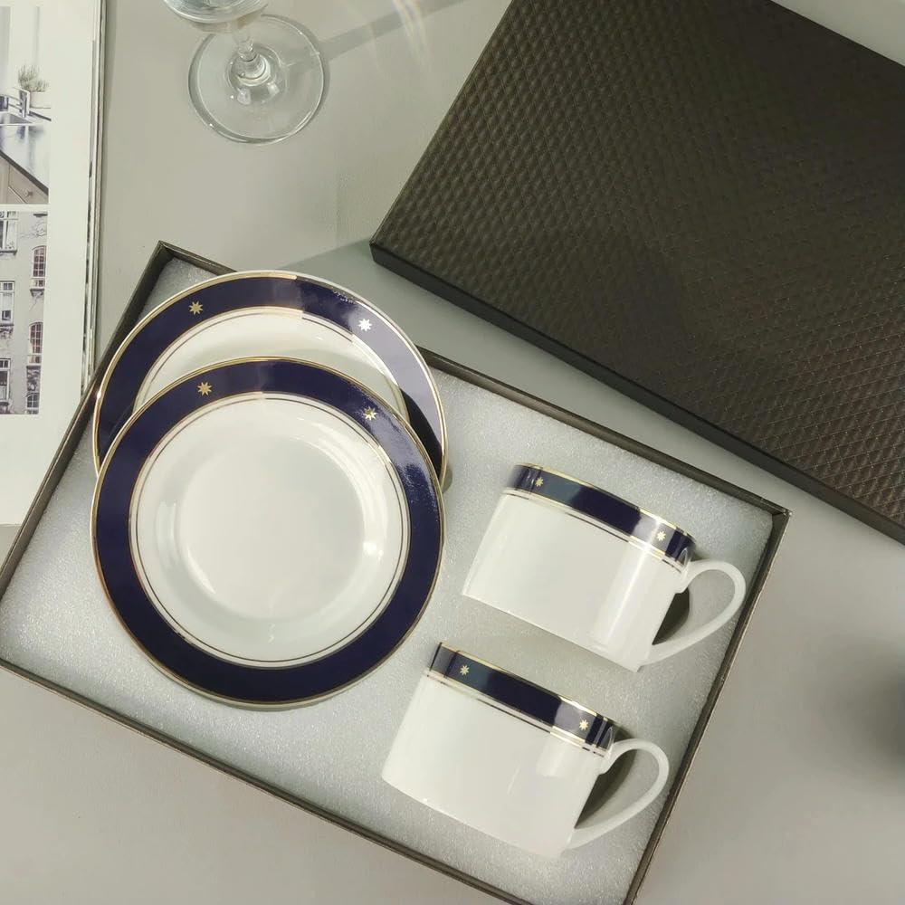 Ensemble de Tasses à Expresso Bleues 230 ML et soucoupes à café en céramique, Tasse Professionnelle pour Barista à Latte Art, Accessoire Exquis