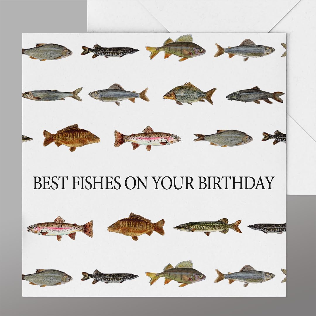 Fishing Birthday Card, Fun Fisherman Card for any Angling Birthday, All Fish referenced on rear