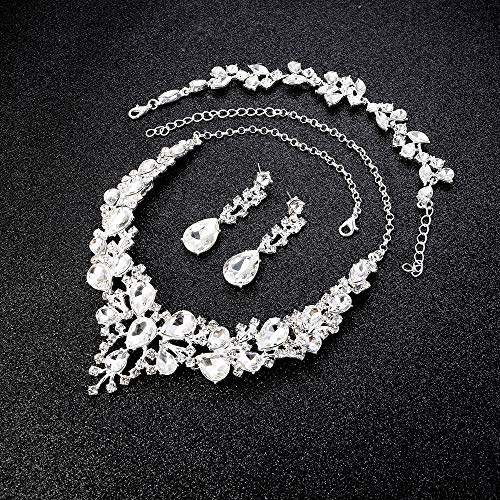LOYALLOOK Crystal Bridal Jewelry Set for Women Rhinestone Necklace Earrings Bracelet Wedding Bridesmaid Gifts fit with Wedding Dress3