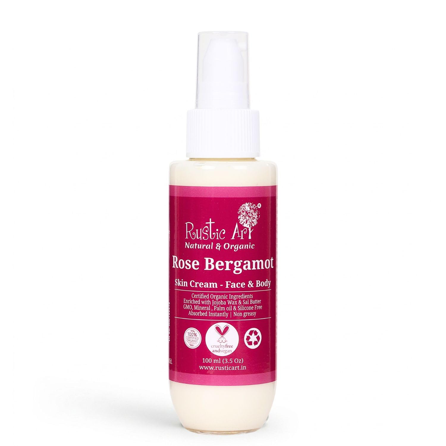 Rustic Art Organic Rose Bergamot Skin Cream | Face & Body Moisturizer | All Skin Types (100 ml)