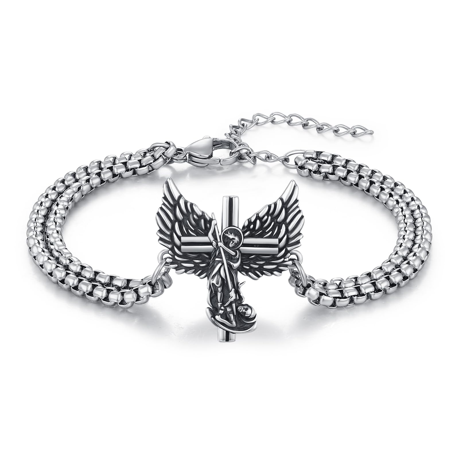 Waysles Aartsengel Michael 925 sterling zilveren armband Saint Michael Warrior Bescherm ons amulet sieraden cadeau voor mannen vrouwen 7 2 inch, 7 inch sterling zilver, geen edelsteen