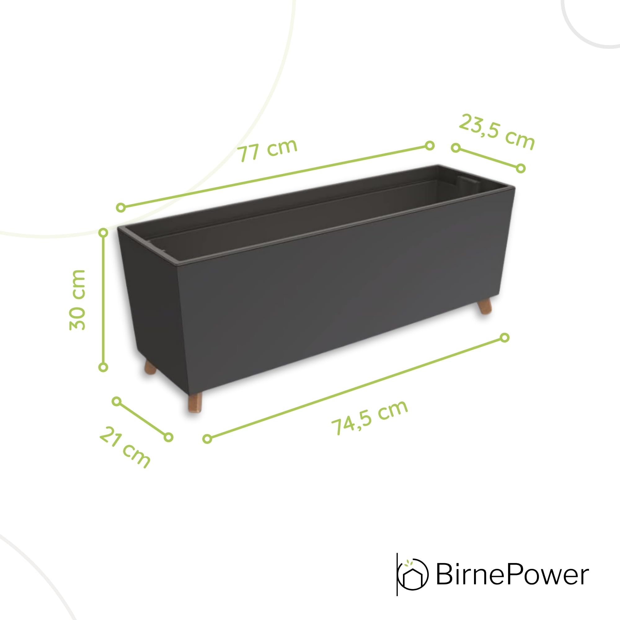 BirnePower Jardinière sur Pieds Urbi Case N avec Insert Amovible, Pot de Fleurs Rectangulaire 77cm pour Intérieur et Extérieur, Résistant au Gel et UV, Anthracite