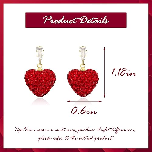 Miniatura 6 de Aretes de corazón rojo, regalos para el día de San Valentín para ella, aretes de corazón de amor con diamantes de imitación, aretes colgantes de San