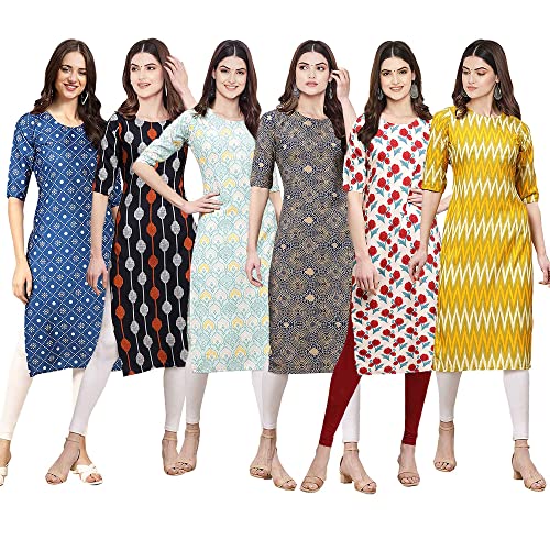 Image of Pinkmint Women's Crepe Digital Print Straight Kurta [Pack of 6] (CKE-329-353-330-333-341-343)