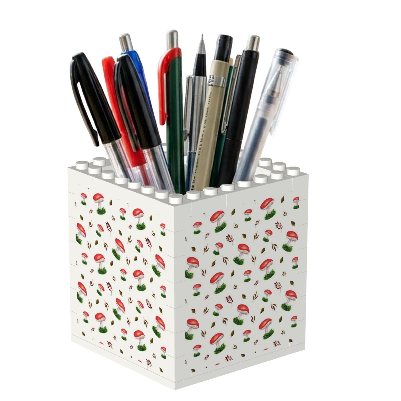 Poadnly Autumn Red Mushrooms, Pen Pot Pencil Holder for Office Home School, Compact Desk Organiser for Office Stationery