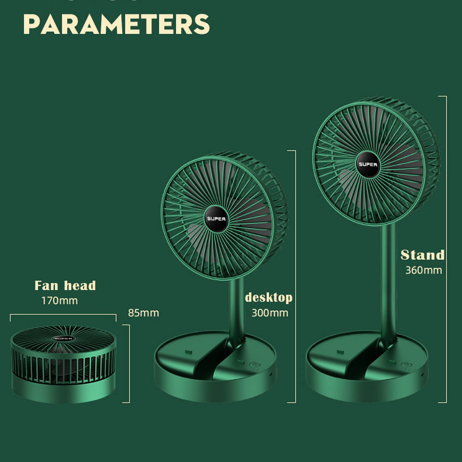 Condizionatore d'Aria Portatile da Tavolo USB Ricaricabile Pieghevole Telesstand Ventilatore da Pavimento per la casa all'aperto a Basso Rumore Estate/Verde The New
