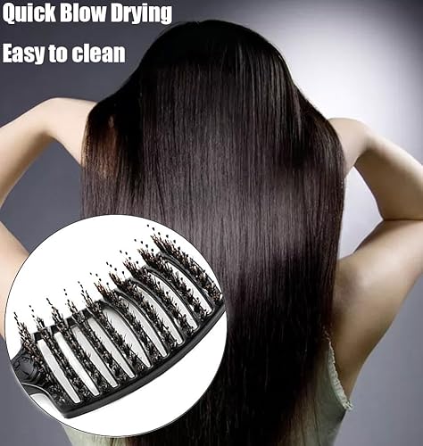 Miniatura 6 de Cepillo de ventilación desenredante de cerdas de jabalí para secar con soplado, anti-encrespamiento, paleta curvada ventilada, desenredante, peine