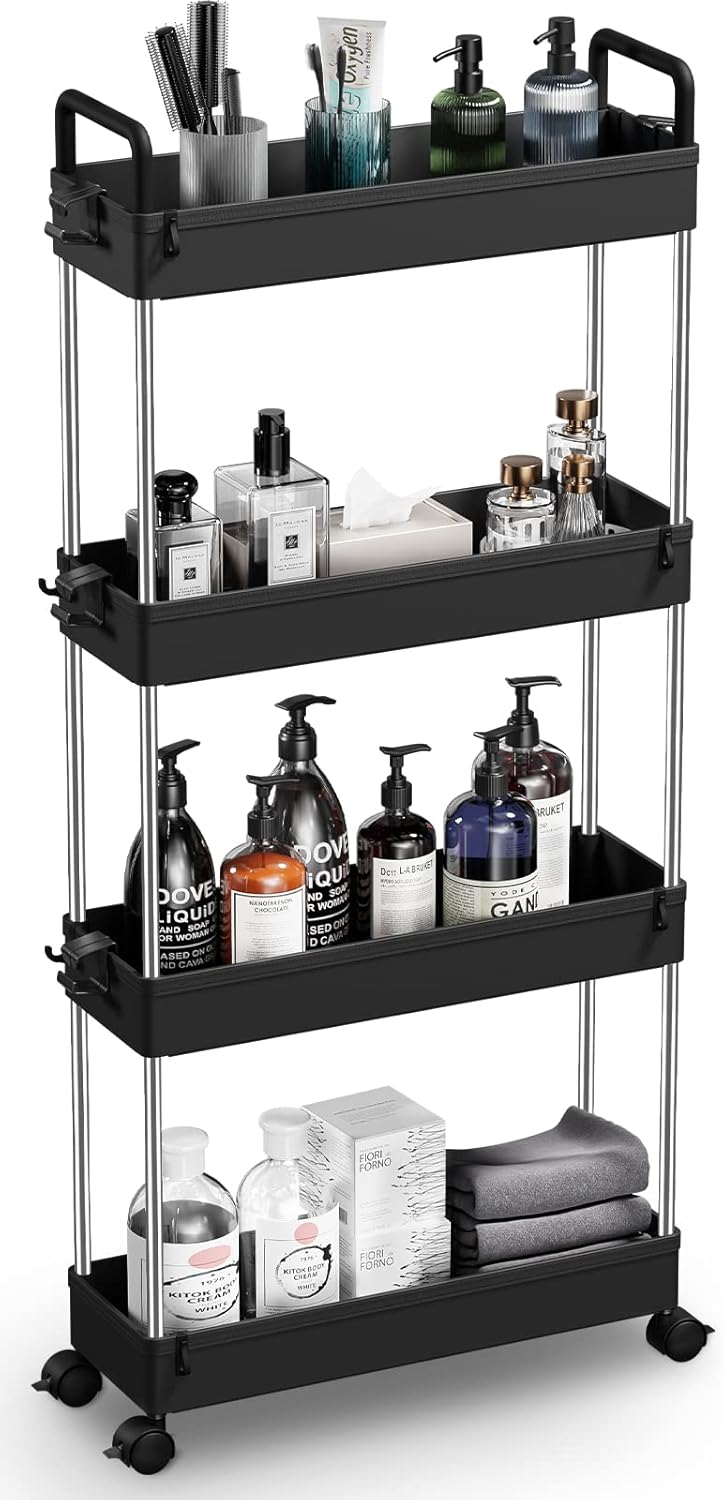SOLEJAZZ Slim Storage Cart, 4 Tier Bathroom Organizer