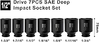 Vista 2 de Mayouko 7PCS Juego de llaves de impacto profundo de 1/2 pulgada, 1-3/8" - 1-3/4", dados de tuerca de eje del husillo, SAE, profundo, 6 puntos, CR-MO