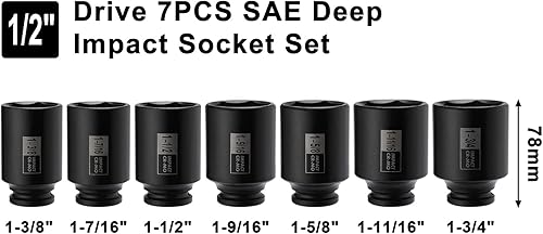 Miniatura 2 de Mayouko Juego de llaves de tuerca de eje SAE y métricas de 1/2", profundo, 6 puntos, CR-MO, 1-3/8" - 1-3/4", 1.142-1.496 in