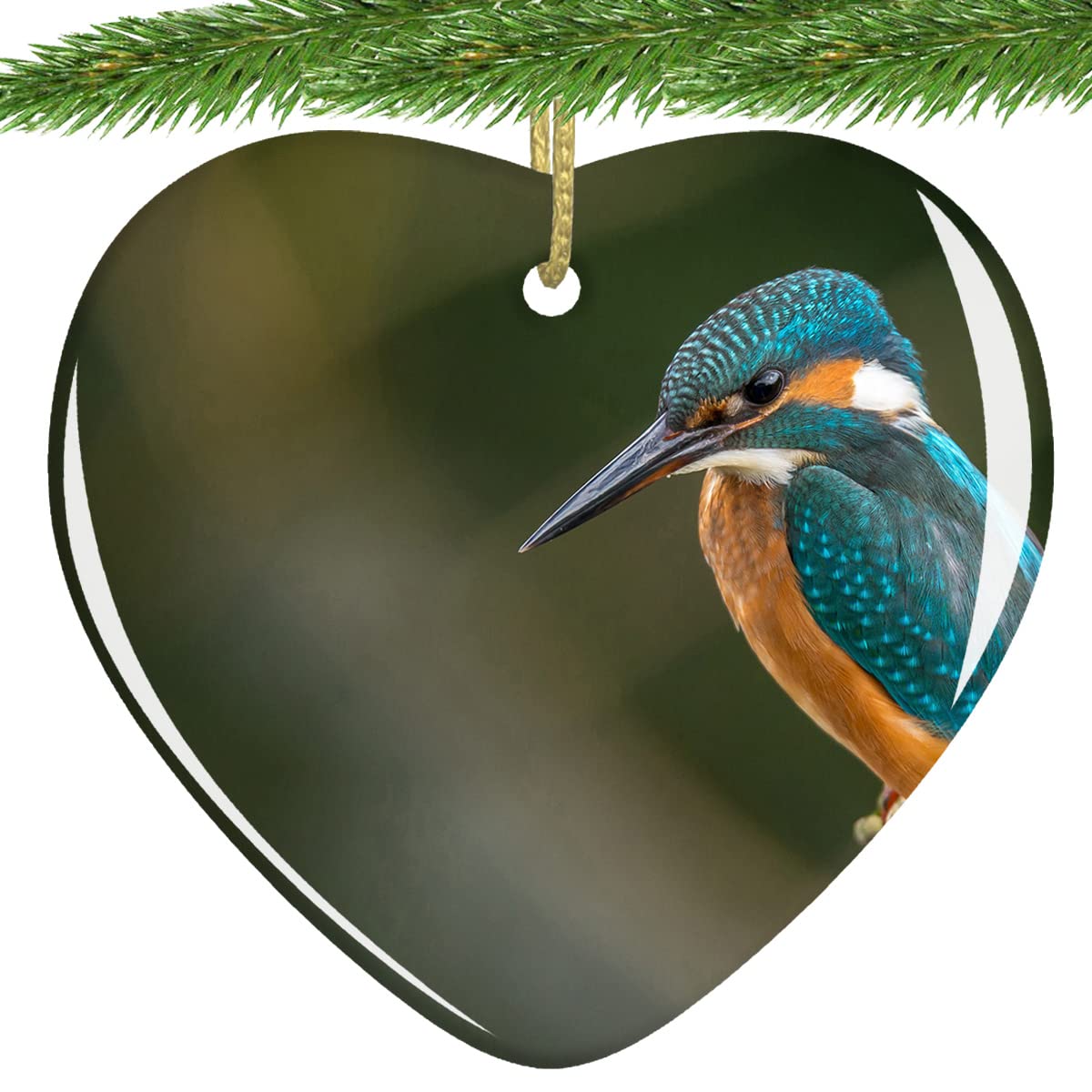 Blue Kingfisher Christmas Ornament Halloween Decoration Xmas Tree Hanging Pendant Wedding Gift Heart-Shaped Ceramic Sheet