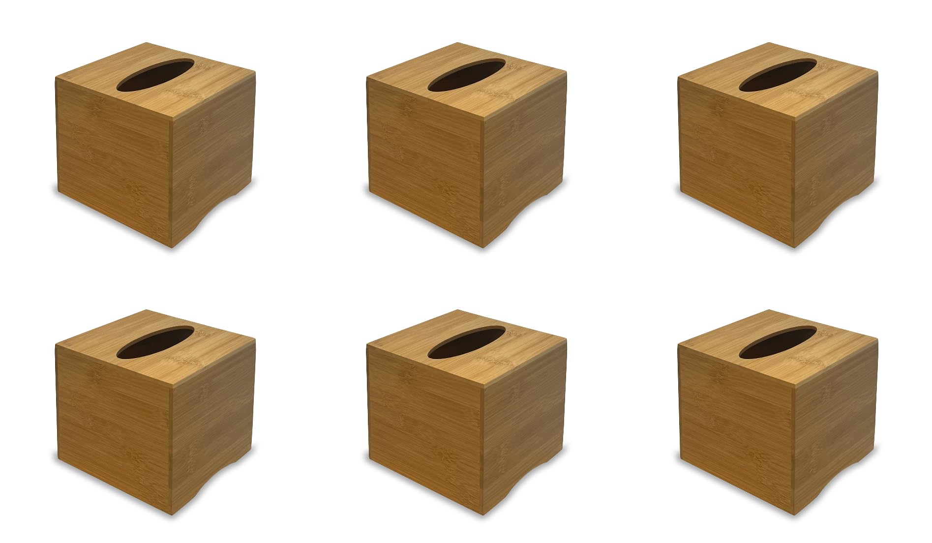 OSCO Bamboo Square Tissue Box, Eco-Friendly Tissue Holder, Napkin Dispenser for Home Office Bathroom, Natural Tissue Cover, Fits Standard Square Tissue Cartons, 6 Pack