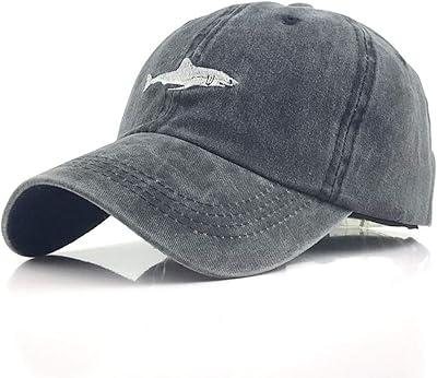YEKEYI Unisex Baseball Cap Shark Embroidery Washed Cotton Denim Adjustable Baseball Hat