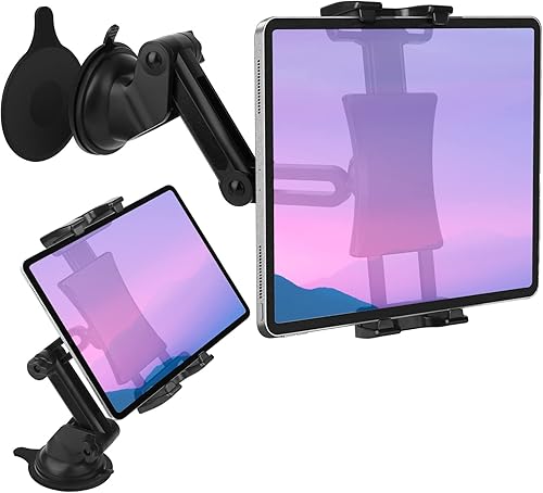 Tablet Car Dashboard & Windshield Mount, Universal 360 Adjustable Window Dash Suction Cup Holder for iPad Pro 12.91110.59.7AirMini 6 5 4, Samsung
