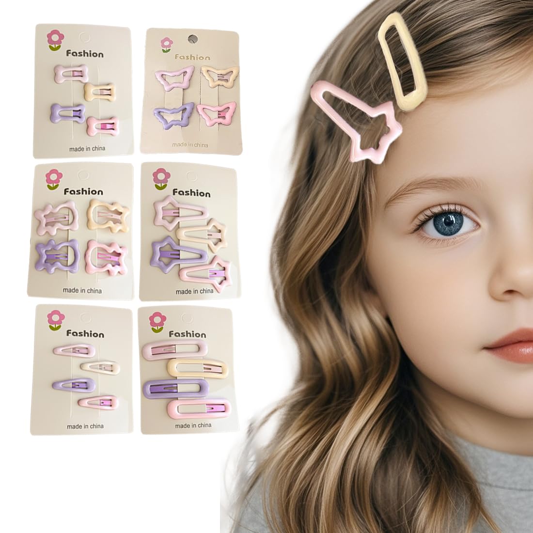 24 Piezas Pinzas para el Cabello para Niñas, Horquillas Pelo Niña, Pinzas para el Cabello Suaves para Niñas, 6 formas de pinzas para el cabello para niños