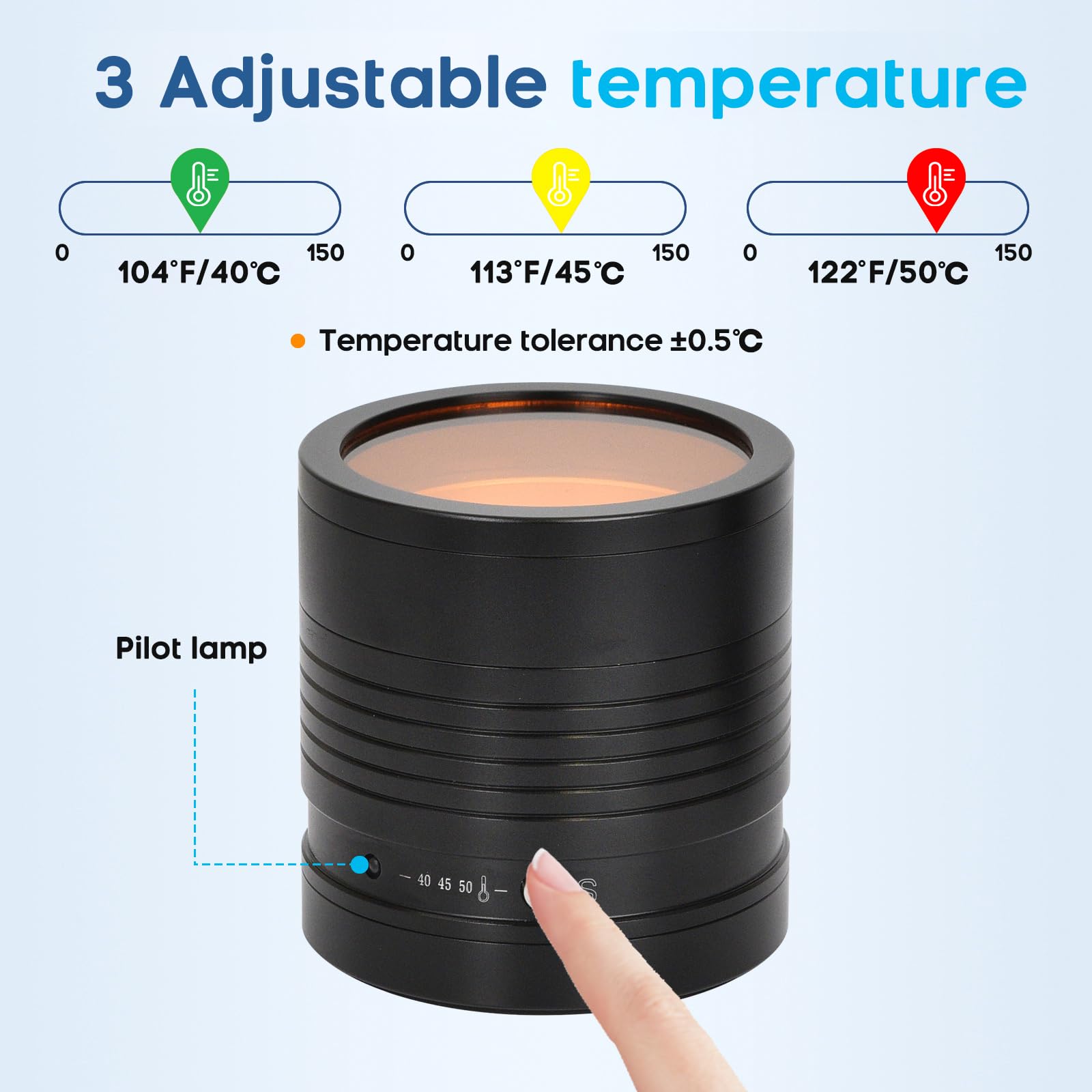 Ogrzewanie Com~Posite z pokrywą filtra, 3 temperatury regulowane w zakresie 40°C/45°C/50°C, poprawia właściwości Re~sin