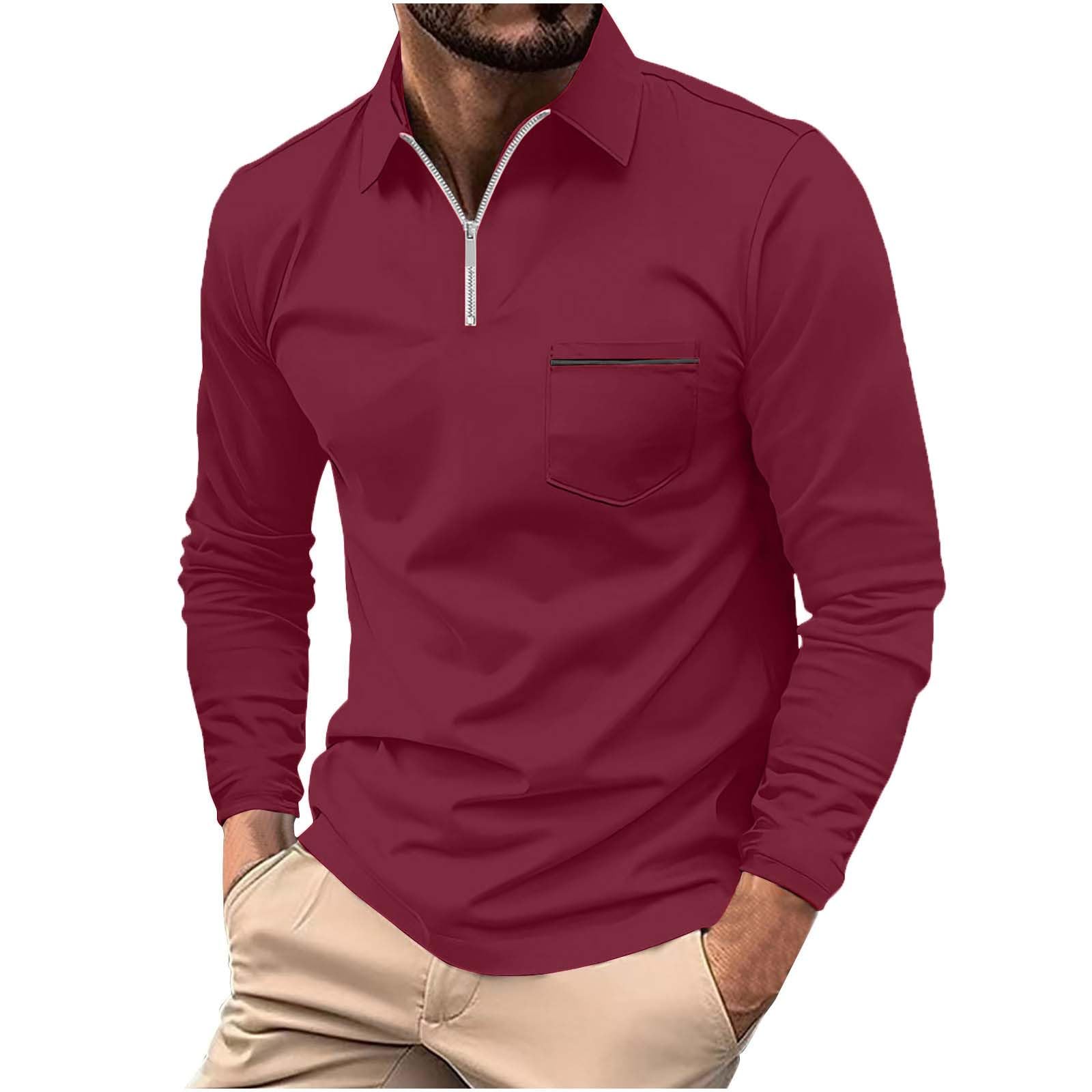 Muscularfit Men's Polo Shirts Long Sleeve Zipper Golf Shirt Lightweight Solid Collared Tshirt Causal Pullover Tops Henley Tee