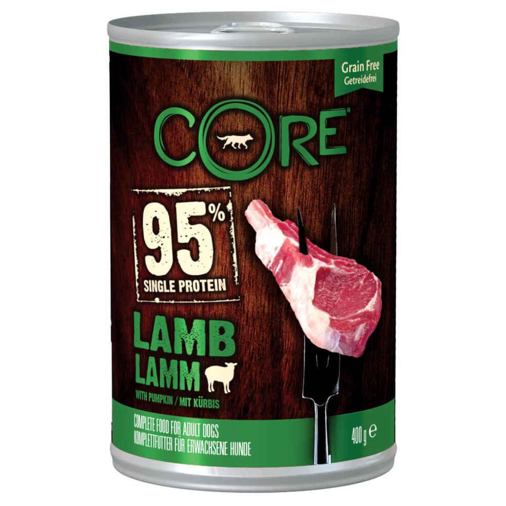 Wellness Core Wet Dog Food 95% Meat Lamb and Vegetables, No Artificial Additives, Practical Size 0.4 kg, Healthy and Balanced Food, Ideal for All Breeds