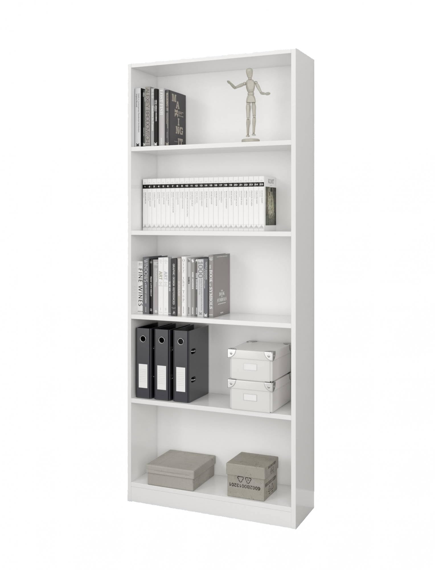 Esidra Boekenkast met een lade en vier planken, kleur: wit en eiken, 55 x 180 x 48 cm