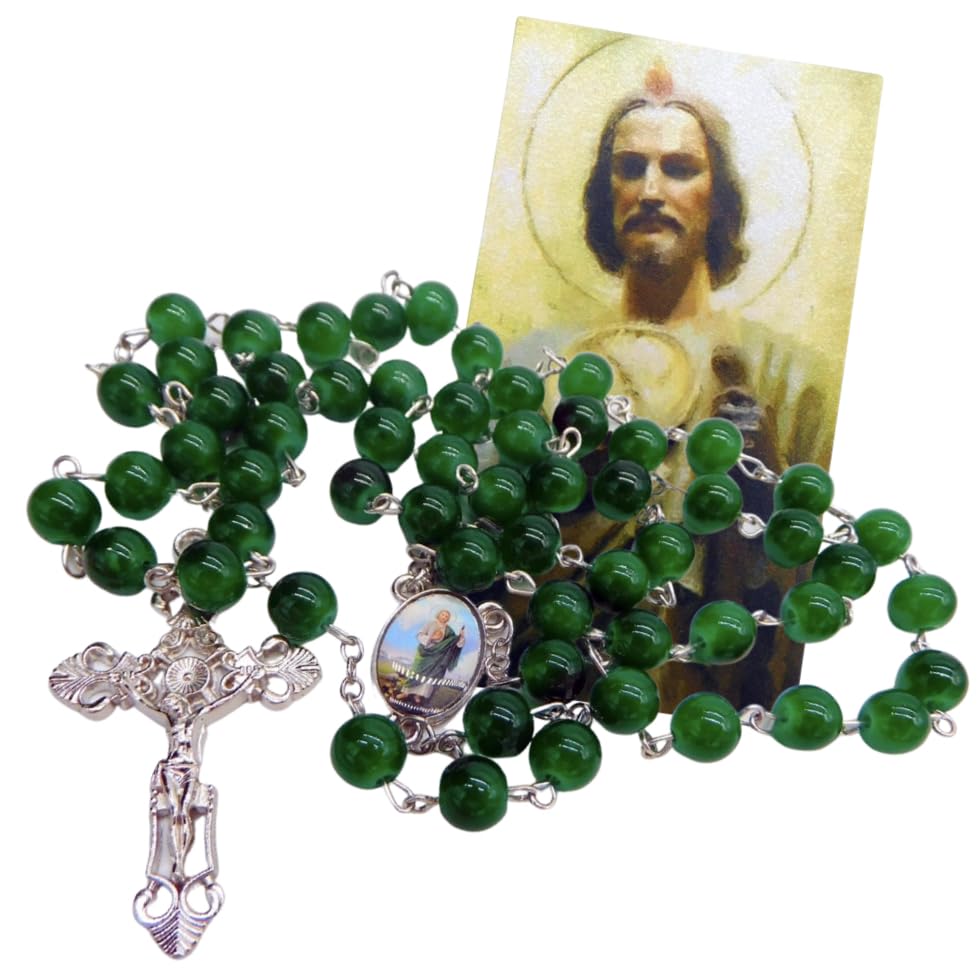 Westmon Works St Jude Rosary Glass Bead Catholic Gift Set with Patron Saint Holy Prayer Card