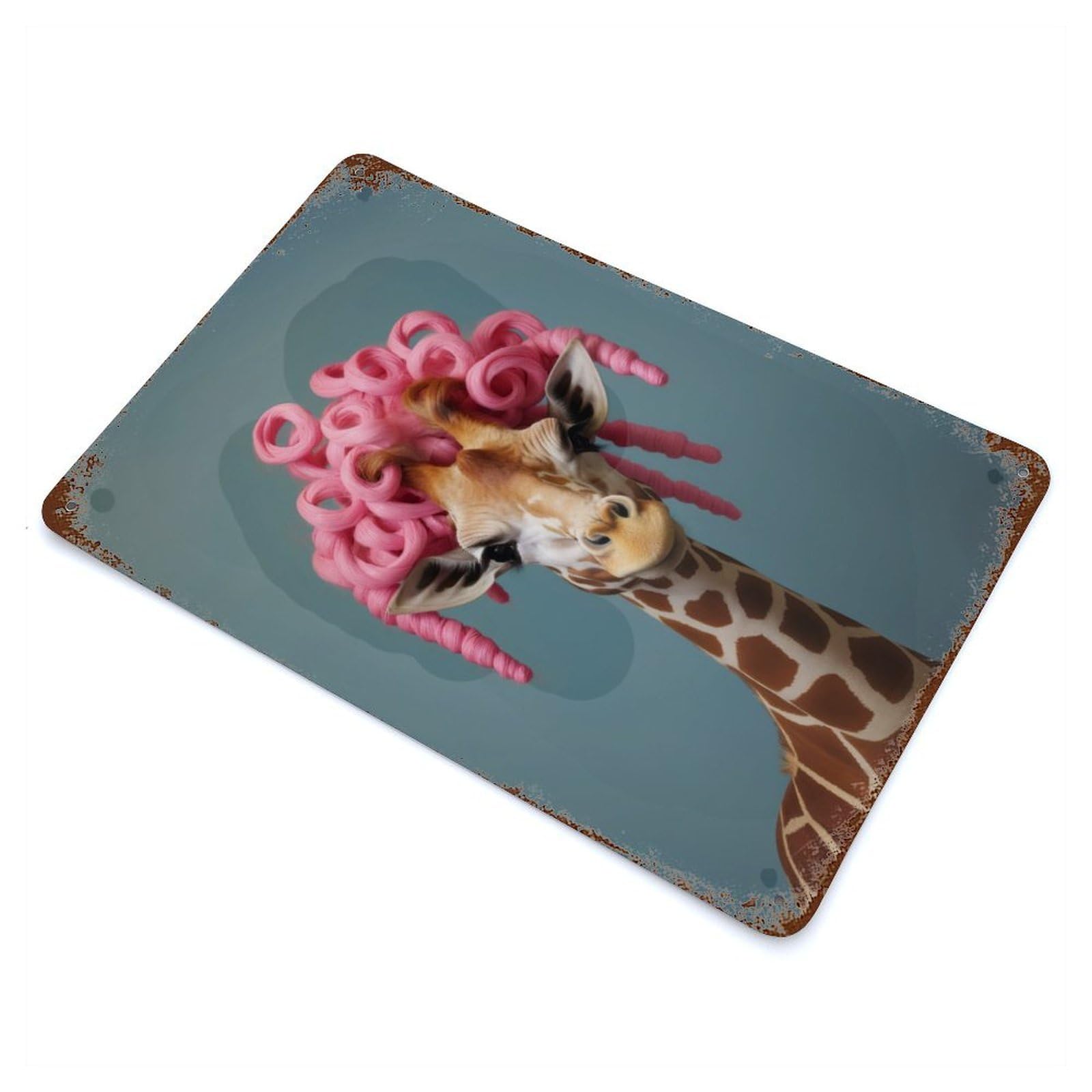 Garage Style An Anthropomorphic Giraffe Rust Effect Tin Sign 11.8"x7.9", Farmhouse Wall Decor for Bar And Workshop
