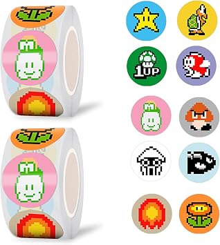 Pounchi Cartoon Pixel Game Dot Sticker Roll 1000 Pcs 1 inch